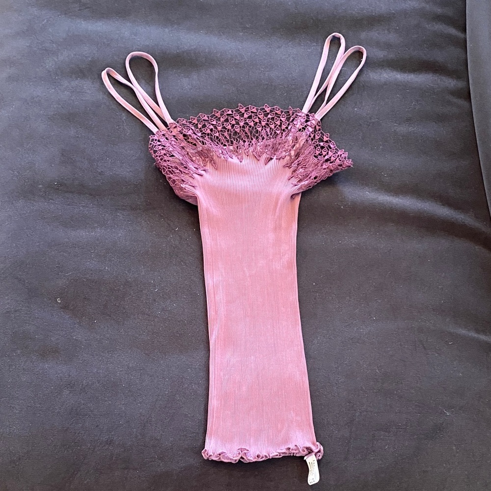Purple Silk Lace Trim Chemise. Made in Italy